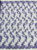 3D Lace Flower Fabric - Lilac - Embroidered Sequins and 3D Floral Patterns on Lace By Yard