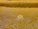 Big Damask Sequins Fabric - Yellow - 4 Way Stretch Damask Sequins Design Fabric By Yard