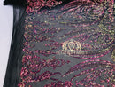Iridescent - Rainbow - Sequins 4 Way Stretch Fabric Embroidered On Mesh Sold By The Yard