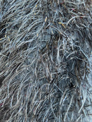 Metallic Eyelash Fabric - Black/Silver - Feather/Eyelash/Fringe Design on Mesh By Yard