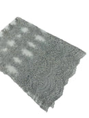 Beaded Flower Cluster Fabric - Metallic Silver - Embroidered Beaded Fancy Border Floral Fabric Sold By Yard