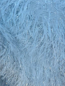 Metallic Eyelash Fabric - White - Feather/Eyelash/Fringe Design on Mesh By Yard