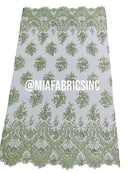 Round Flower Beaded Fabric - Mint - Embroidered Fashion Design Beads and Sequins On Mesh by The Yard