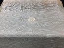 Big Damask Sequins Fabric - White on Nude Mesh - 4 Way Stretch Damask Sequins Design Fabric By Yard