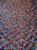 Multi-Color Sequins Mesh - Fuchsia/Turquoise/Silver - Shiny Sequins Design on Spandex Mesh Fabric By Yard