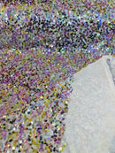 Multi-Color Sequins Mesh - Pink / Gold / Silver - Shiny Sequins Design on Spandex Mesh Fabric By Yard