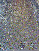 Multi-Color Sequins Mesh - Pink / Gold / Silver - Shiny Sequins Design on Spandex Mesh Fabric By Yard