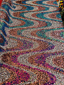 Multi-Color Wavy Sequins - Multi-Color Green/Orange/Pink/White - Sequins Design on Black Mesh Fabric Sold By Yard