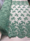 Beaded Bridal Lace, Sold By The Yard Embroidered Floral Wedding Beaded Fabric with Sequin