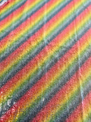 Mini Glitz Sequins - Multi-Color Rainbow (Diagonal Lines) - Shiny Sequins Mesh Fabric Sold By Yard
