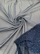 Power Mesh Polyester Rhinestone Fabric - Navy Blue - 4 Way Stretch Power Mesh Fabric Crystal Stones By Yard