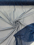 Power Mesh Polyester Rhinestone Fabric - Navy Blue - 4 Way Stretch Power Mesh Fabric Crystal Stones By Yard