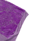 Long Wavy Pattern Sequins - Neon Grape - 4 Way Stretch Sequins Fabric Line Design By Yard