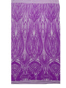 Long Wavy Pattern Sequins - Neon Grape - 4 Way Stretch Sequins Fabric Line Design By Yard