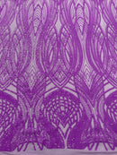 Long Wavy Pattern Sequins - Neon Grape - 4 Way Stretch Sequins Fabric Line Design By Yard