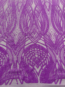 Long Wavy Pattern Sequins - Neon Grape - 4 Way Stretch Sequins Fabric Line Design By Yard
