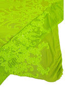 Damask Line Pattern - Neon Lime Green - 4 Way Stretch Damask Sequins Line Fabric Sold By Yard