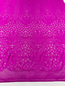 Elegant Floral Leaf Design - Neon Magenta - 4 Way Stretch Sequins Lace Spandex Fabric By Yard