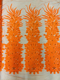 3D Beaded Peacock Feathers - Vegas Design Embroidered Sequins and Beads On a Mesh Lace Fabric - 15 Yard Roll