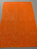 Long Wavy Pattern Sequins - Neon Orange - 4 Way Stretch Sequins Fabric Line Design By Yard