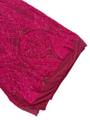 Long Wavy Pattern Sequins - Neon Pink - 4 Way Stretch Sequins Fabric Line Design By Yard