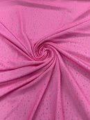 Power Mesh Polyester Rhinestone Fabric - Neon Pink - 4 Way Stretch Power Mesh Fabric Crystal Stones By Yard