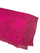 Elegant Floral Leaf Design - Neon Pink - 4 Way Stretch Sequins Lace Spandex Fabric By Yard