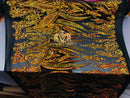 Big Damask Sequins Fabric - Orange on Black - 4 Way Stretch Damask Sequins Design Fabric By Yard