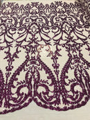 Two Tone Sequins - Magenta / Nude - 4 Way Stretch Fancy Design Mesh Fabric Sold By The Yard