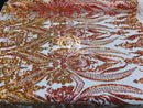Big Damask Sequins Fabric - Orange - 4 Way Stretch Damask Sequins Design Fabric By Yard