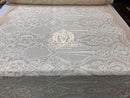Sequins - White on Nude Mesh - 4 Way Stretch Fancy Fabric Embroidered On Mesh Sold By The Yard