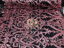 Two Tone Sequins - Pink / Black - 4 Way Stretch Fancy Design Mesh Fabric Sold By The Yard
