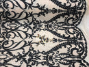 Two Tone Sequins - Nude / Black - 4 Way Stretch Fancy Sequins Design Mesh Fabric Sold By The Yard