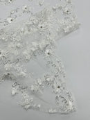 3D Lace Flower Fabric - Off-White - Embroidered Sequins and 3D Floral Patterns on Lace By Yard