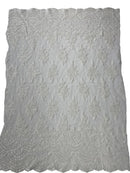 Beaded Flower Cluster Fabric -  Off-White - Embroidered Beaded Fancy Border Floral Fabric Sold By Yard