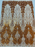Fancy Leaf Design -  4 Way Stretch Embroidered Sequins Fabric - Pick Color - 25 Yard Roll