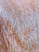 Metallic Eyelash Fabric - Peach - Feather/Eyelash/Fringe Design on Mesh By Yard