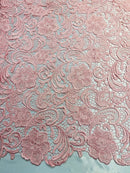 Guipure Lace Fabric - Pink - Floral Bridal Lace Guipure By Yard