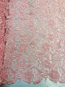 Guipure Lace Fabric - Pink - Floral Bridal Lace Guipure By Yard