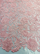 Guipure Lace Fabric - Pink - Floral Bridal Lace Guipure By Yard