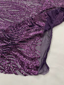 Long Wavy Pattern Sequins - Plum - 4 Way Stretch Sequins Fabric Line Design By Yard
