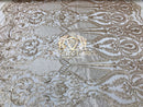 Sequins - Gold - 4 Way Stretch Fancy Fabric Embroidered On Mesh Sold By The Yard