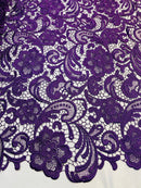 Guipure Lace Fabric - Purple - Floral Bridal Lace Guipure By Yard