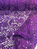 Guipure Lace Fabric - Purple - Floral Bridal Lace Guipure By Yard