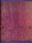 Geometric Fabric - Purple Iridescent - Geometric Sequins Pattern Design 4 Way Stretch Sold By Yard