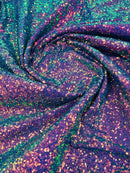 Mini Glitz Sequins - Iridescent Purple on Purple Mesh - Mini Sequins 4 Way Stretch Mesh Fabric