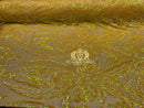 Big Damask Sequins Fabric - Yellow - 4 Way Stretch Damask Sequins Design Fabric By Yard