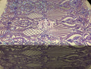 Iridescent Sequins - Lilac - 4 Way Stretch Damask Design Fabric On Stretch Mesh By The Yard