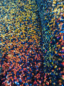 Multi-Color Sequins Mesh - Rainbow - Shiny Sequins Design on Spandex Mesh Fabric By Yard
