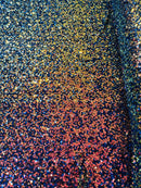 Multi-Color Sequins Mesh - Rainbow - Shiny Sequins Design on Spandex Mesh Fabric By Yard
